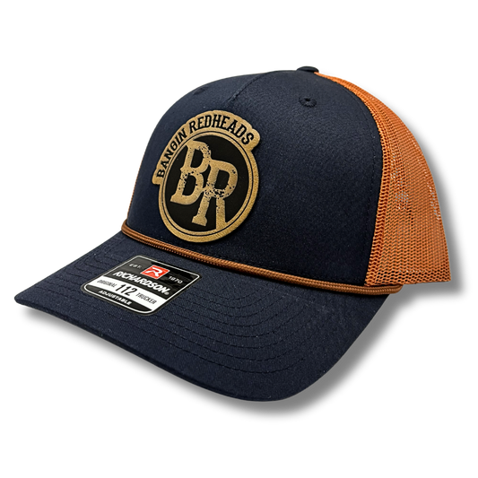 BR Leather Patch Hat — Richardson 112 Trucker Cap - Navy/Carmel